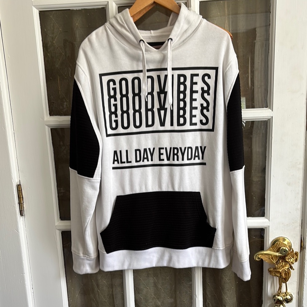 Men's White and Black Hoodie